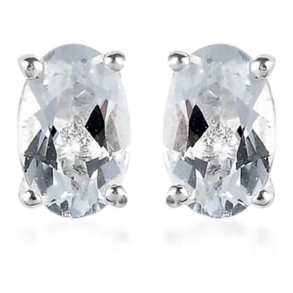 Brazilian‎ Goshenite Solitare Stud Earrings in Sterling Silver